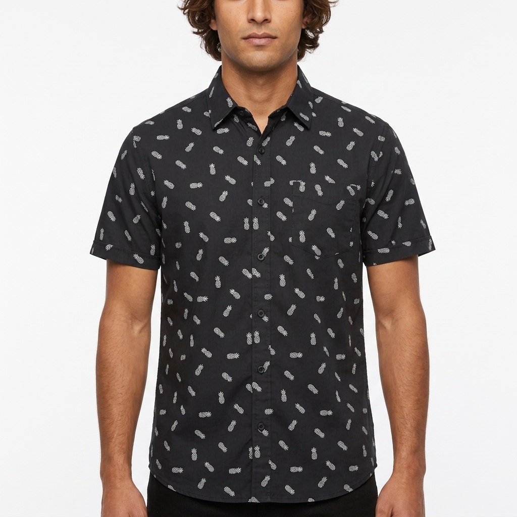 Nwt Apt.9 Premier Flex Black Graphic Stretch Button-Up Shirt Men Size M